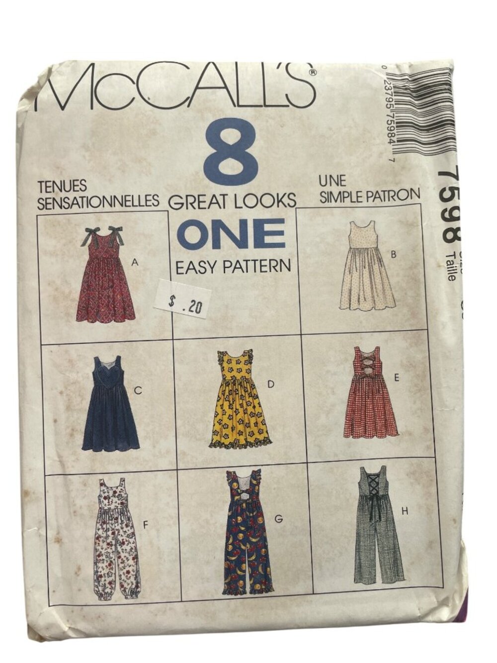 Vintage 90s McCalls 7598 Sewing Pattern Size 10-12-14 Jumper & Jumpsuit CUT